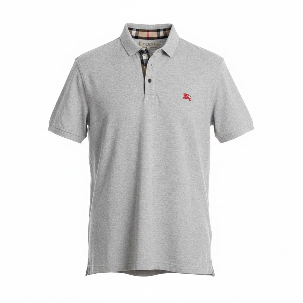 Burberry Men's Preppy Academia Casual Brit Gray Short Sleeve Cotton Polo Large